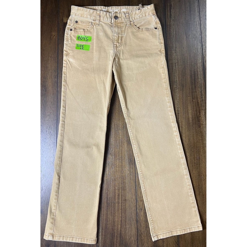 Cat & Jack Boys Size 12 Straight Leg Stretch Jeans Tan Khaki Pants RN17730